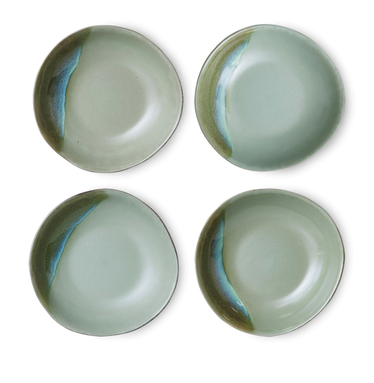 4 stoneware curry bowls in ray green hues