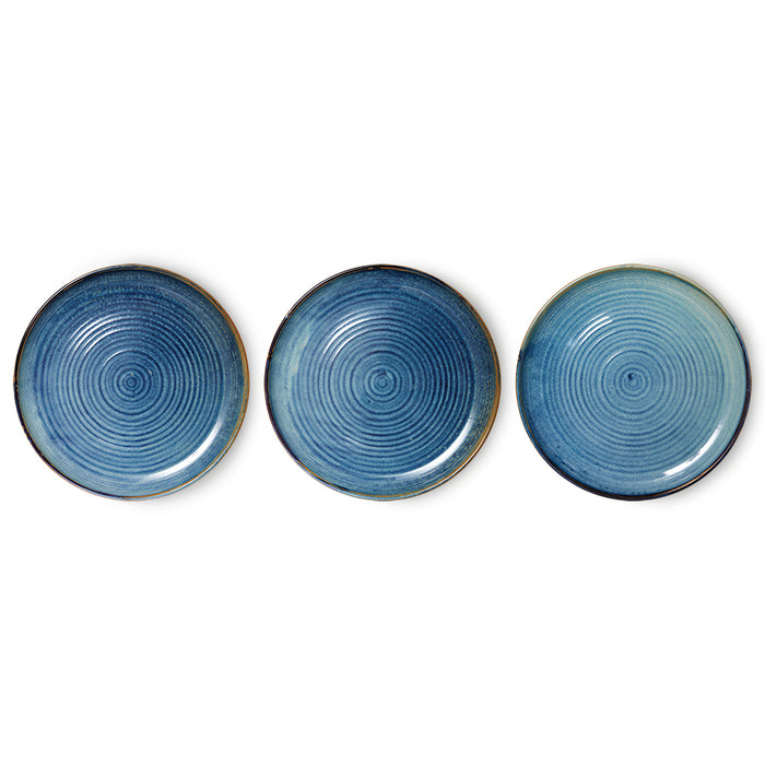 3 rustic blue dinner plates