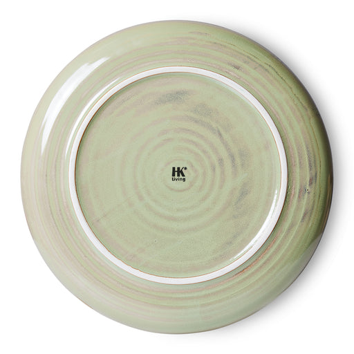 moss green glazed dinner plate backside with logo