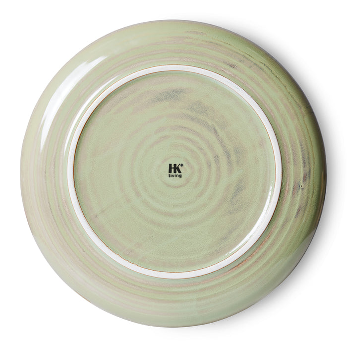 moss green glazed dinner plate backside with logo