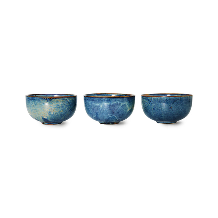 3 rustic blue small bowls