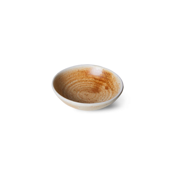 super small cream and brown flat bowl dish