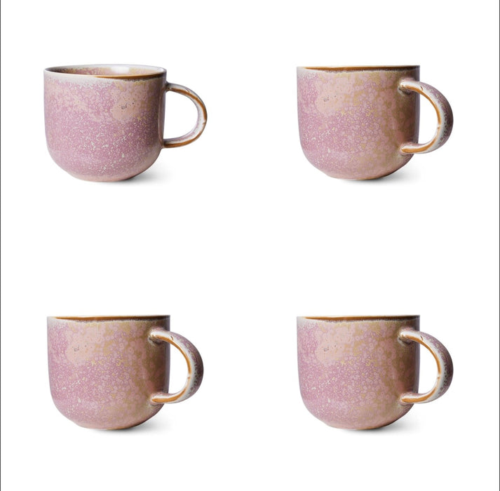 4 rustic pink mugs with ear