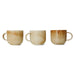 3 cream and brown rustic coffee mugs with ear
