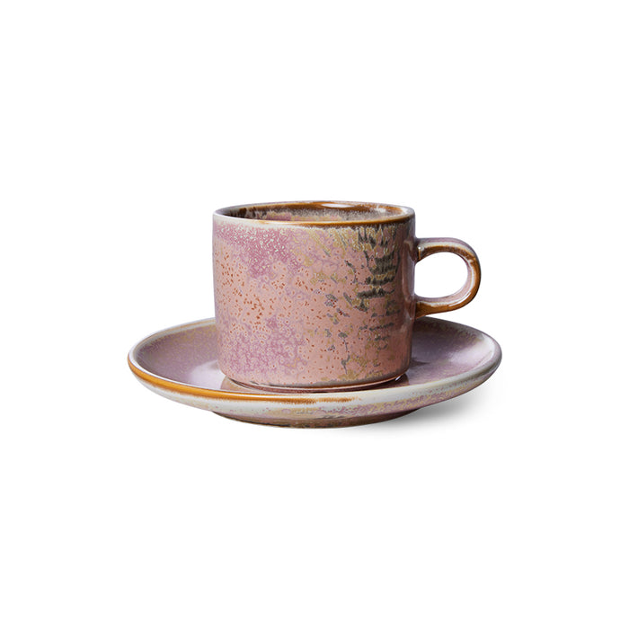 rustic pink cup with ear and saucer