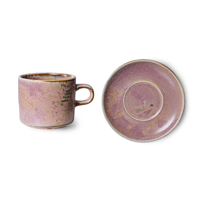 rustic pink cup with ear and saucer