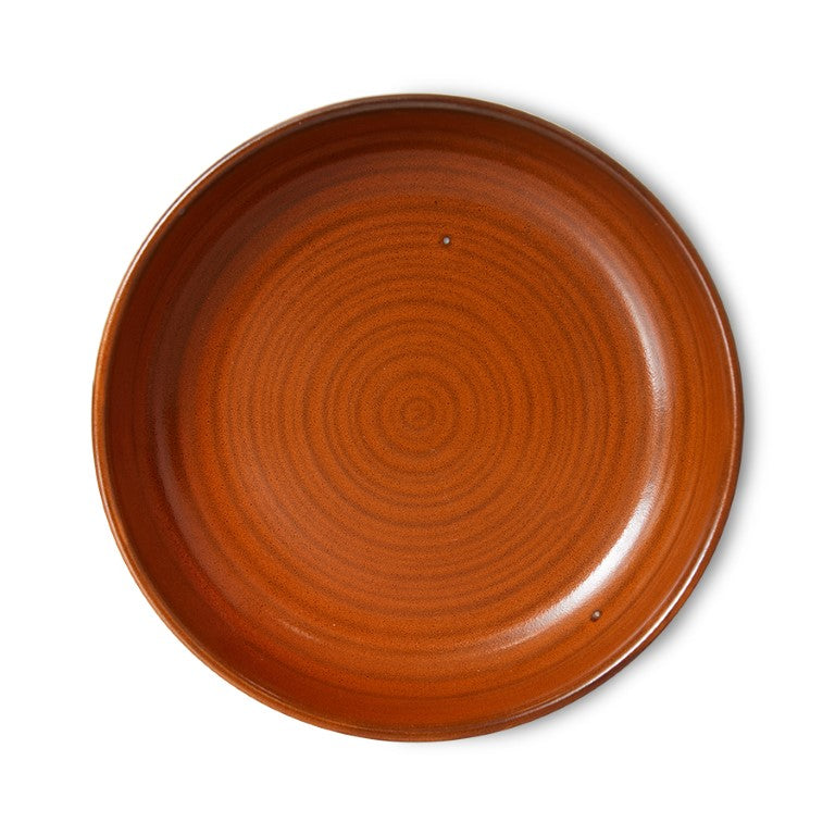 retro style burned orange deep dinner plate