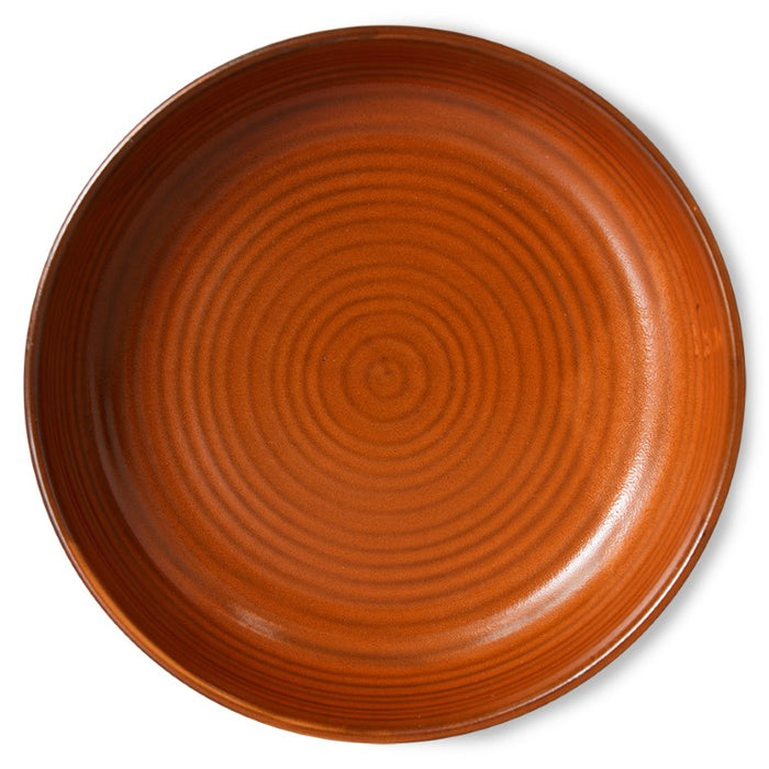 porcelain round deep dinner plate orange