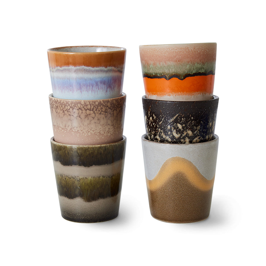 6 retro style ceramic coffee mug tumblers 