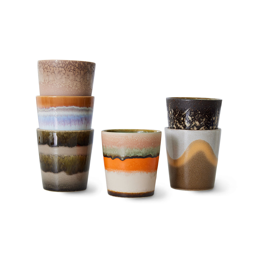 6 retro style ceramic coffee mug tumblers 