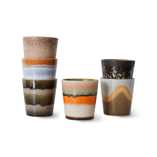 6 retro style ceramic coffee mug tumblers 