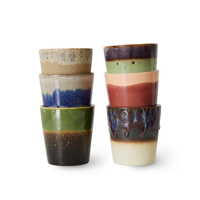 6 retro style glazed tumbler coffee cups