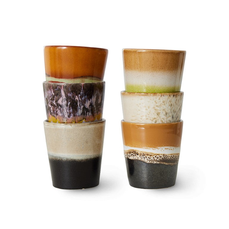 6 retro style stoneware tumbler cups