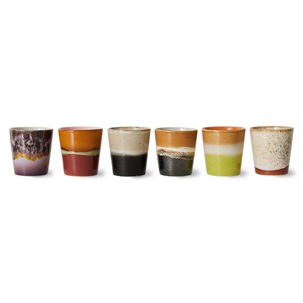 6 retro style stoneware tumbler cups