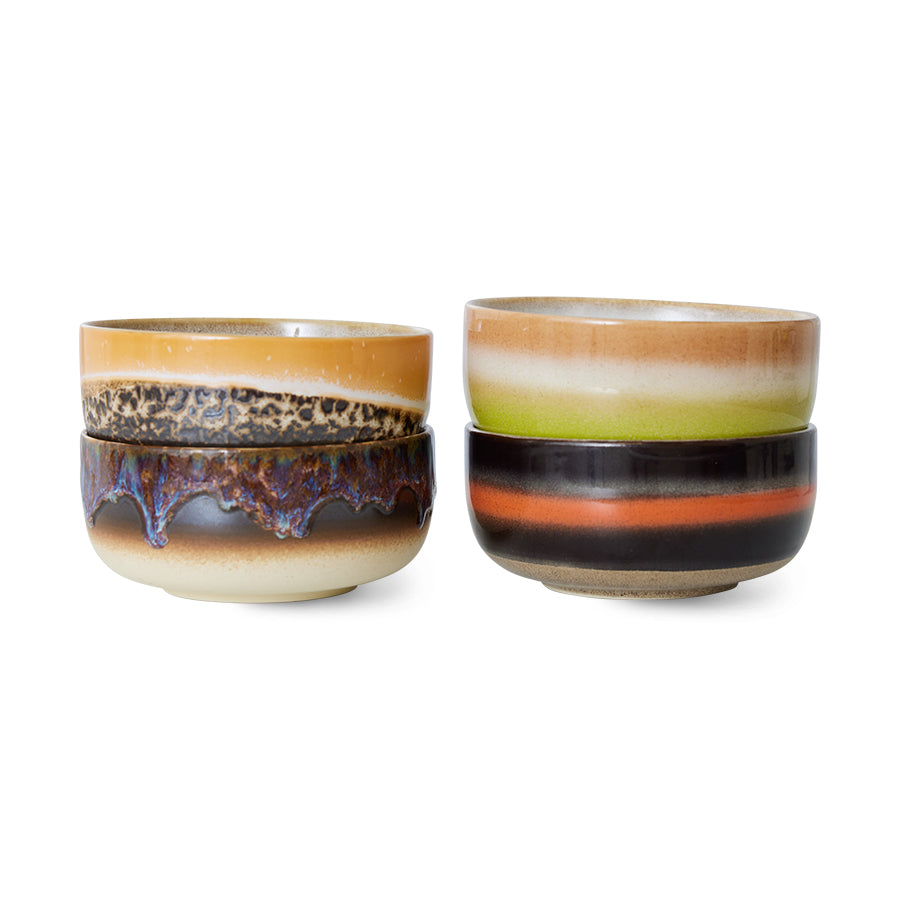 retro style dessert bowls in multi colors