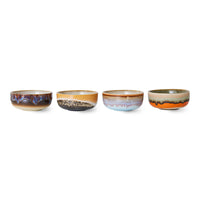 4 small tapa bowls with retro design reactive glaze in multiple colors