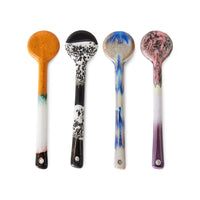 4 ceramic retro style spoons with colorful reactive glaze