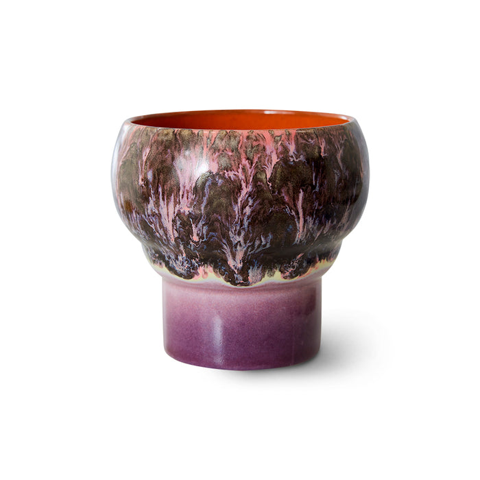 retro style ceramic coffee cup with reactive glaze finish