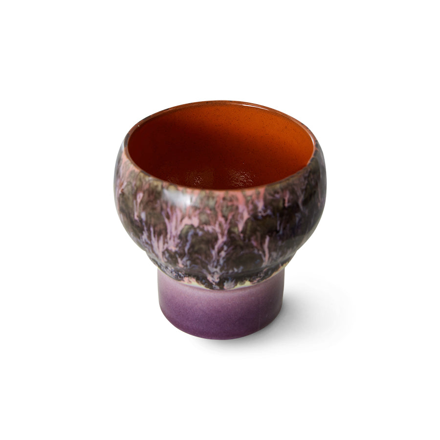 retro style ceramic coffee cup with reactive glaze finish