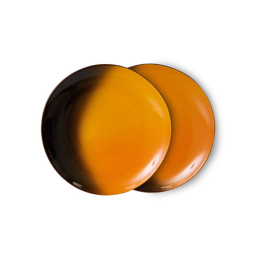 stoneware dessert plates retro look orange and dark brown