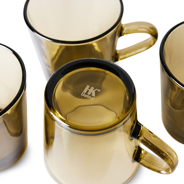 brown glass coffee cups with HKliving logo