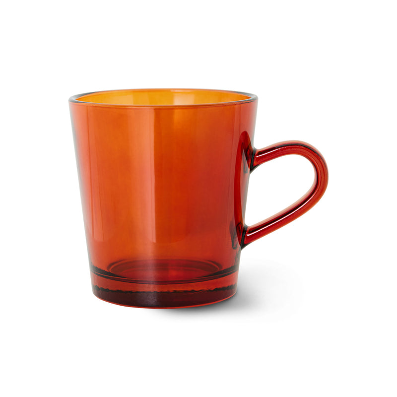 amber brown glass coffee cup with ear