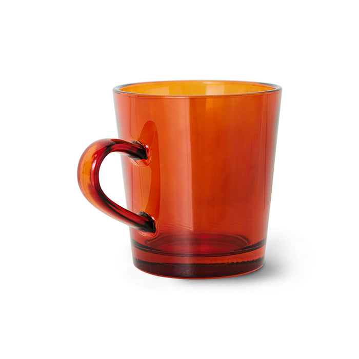 amber brown glass coffee cup with ear