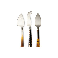 set of 3 cheese knives with brown hues handles