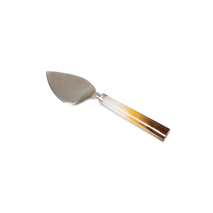 cheese knife with brown hues handle