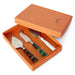 set of 3 cheese knives with resin handles in orange gift box