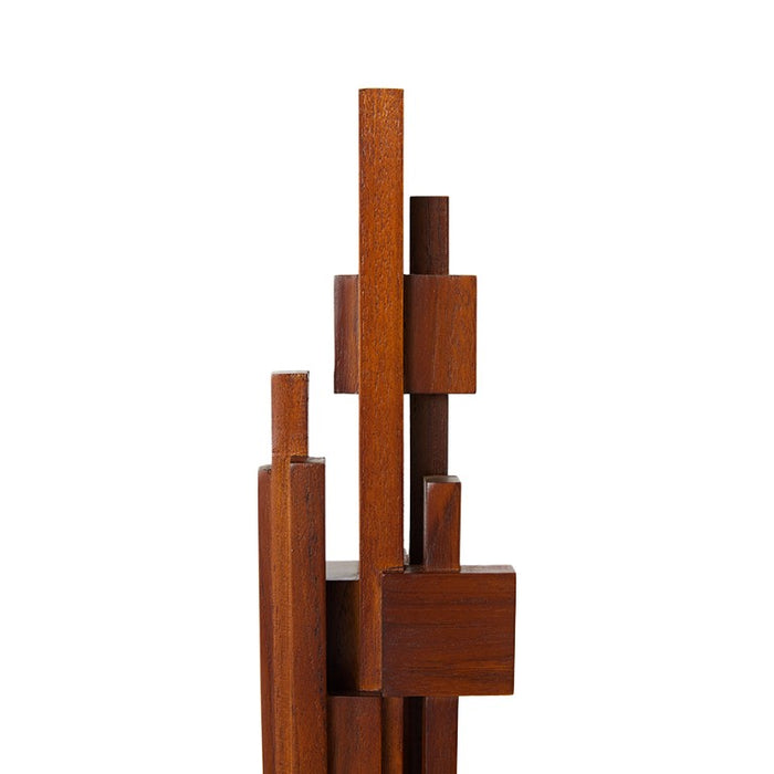 detail of teak wooden skyline sculpture