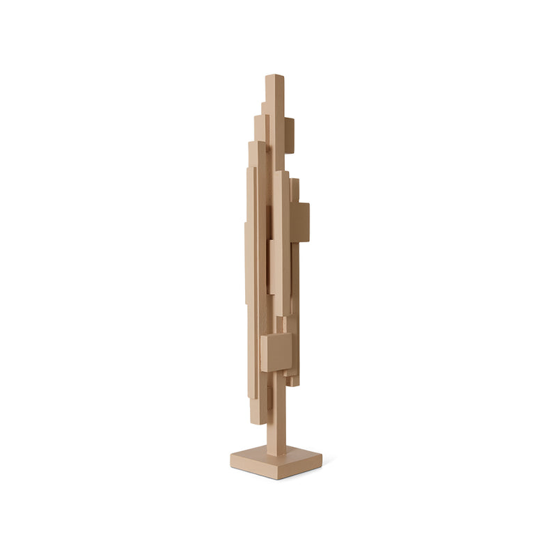 teak wooden skyline sculpture in beige