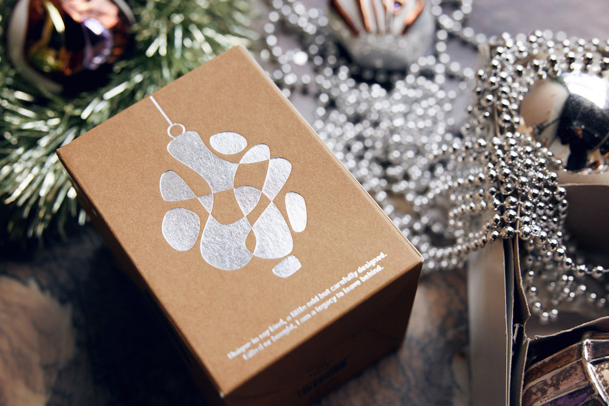 gift box with silver details for Christmas ornament