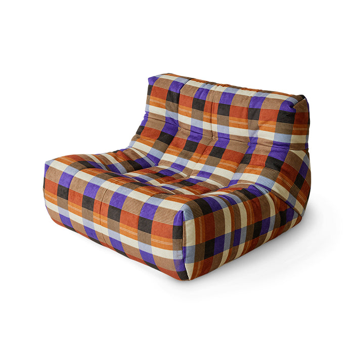 lazy lounge chair with farmhouse orange and purple and black fabric