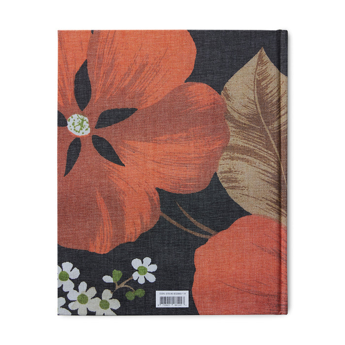 back side of hard cover coffee table book with retro flower print