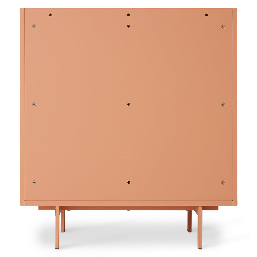 backside of modern credenza in blush color