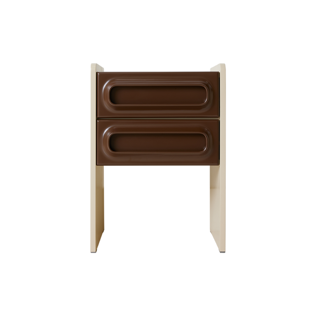 retro look nightstand cream with brown drawers