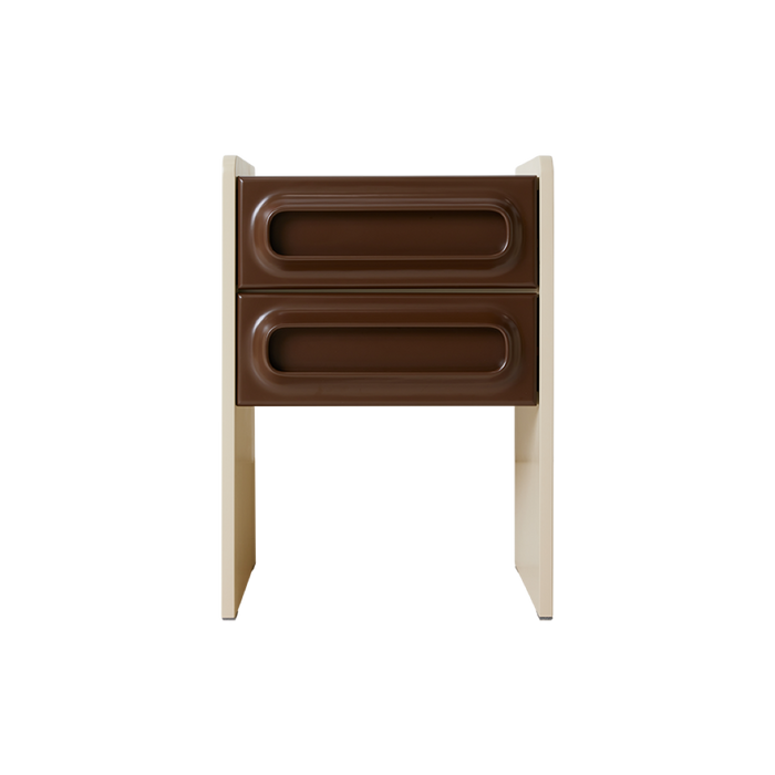 retro look nightstand cream with brown drawers