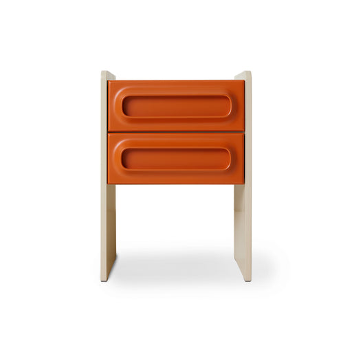 orange and cream retro look nightstand with two drawers