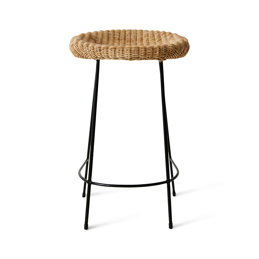 black iron and natural wicker counter stool