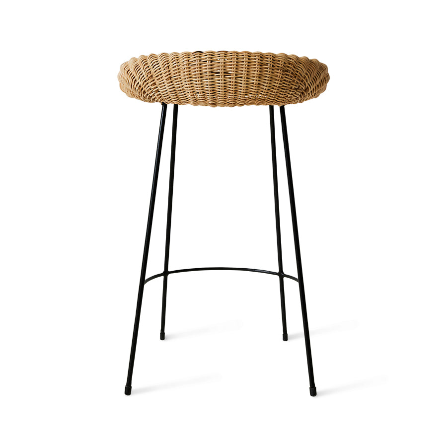 black iron and natural wicker counter stool