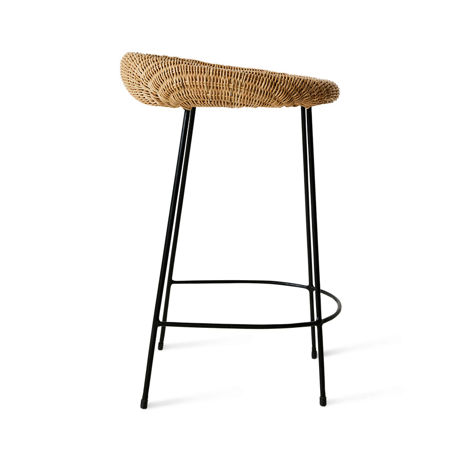 black iron and natural wicker counter stool