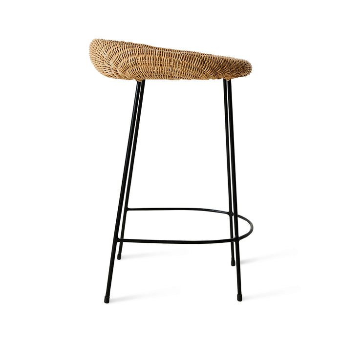 black iron and natural wicker counter stool