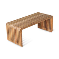 hand crafted teak wooden slatted bench