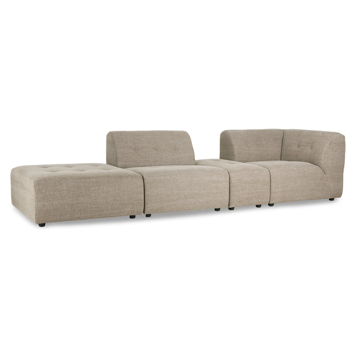 taupe colored linen blend large ottoman in combination with other elements