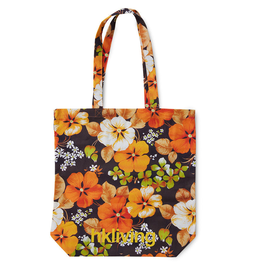 cotton shopping tote with retro flower print