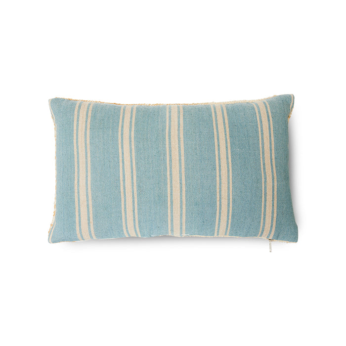double sided hand woven pillow in soft blue and light brown