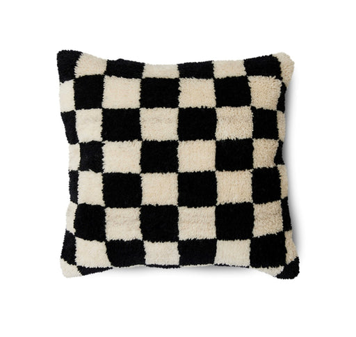 black and white checkered woolen decorative pillow