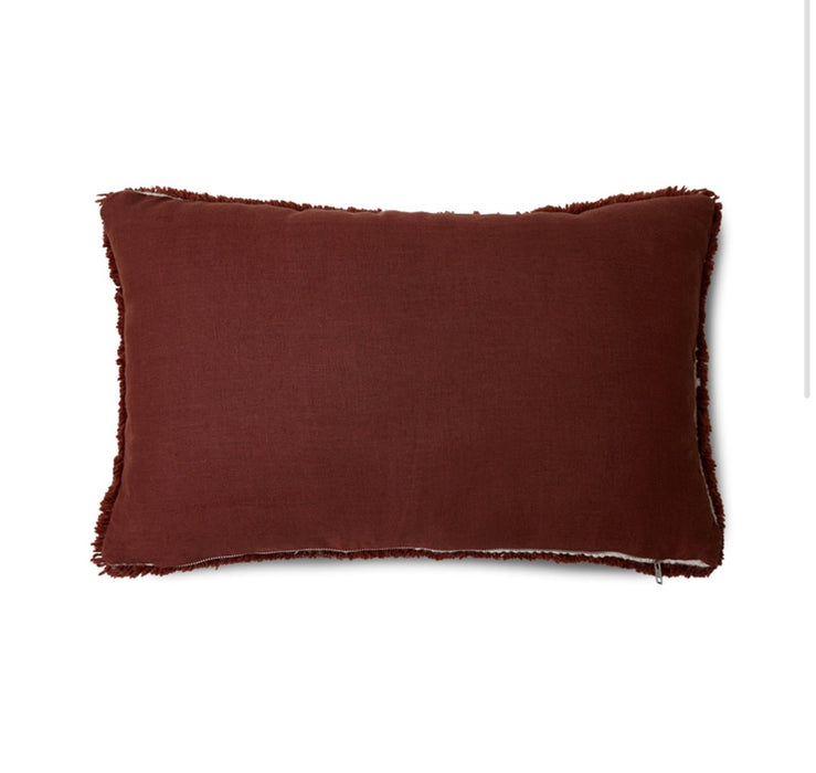 brown linen back of lumbar pillow