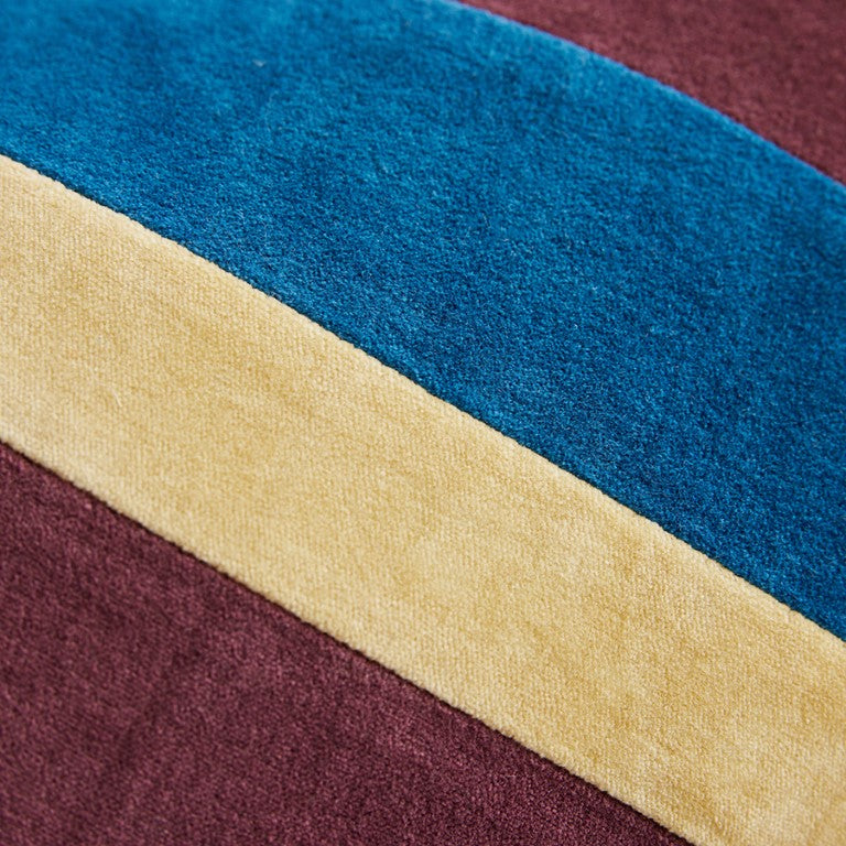 maroon, blue and yellow striped velvet lumbar pillow